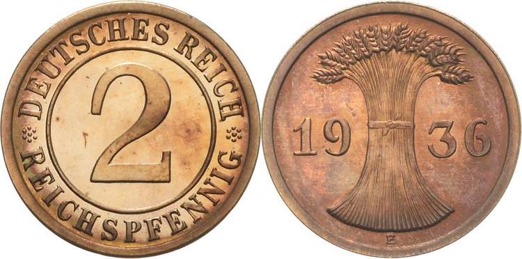 Kleinmünzen  2 Reichspfennig 1936 ... 