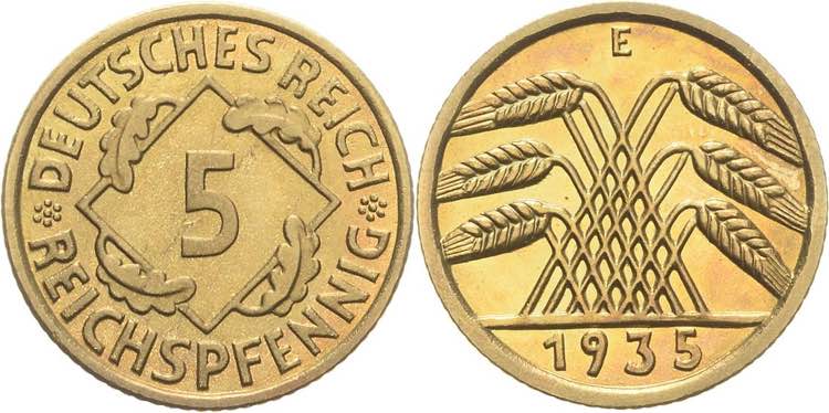 Kleinmünzen  5 Reichspfennig 1935 ... 