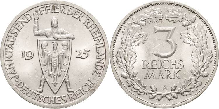 Gedenkausgaben  3 Reichsmark 1925 ... 