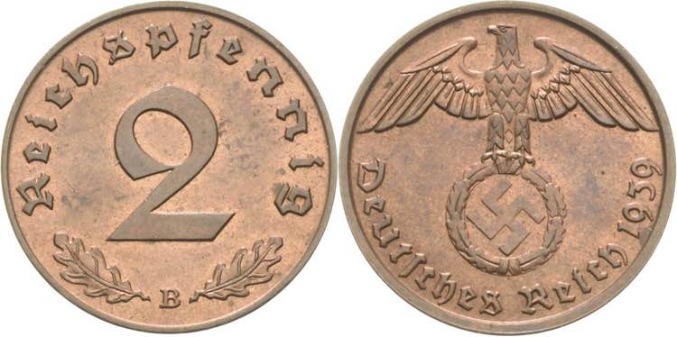 Kleinmünzen  2 Reichspfennig 1939 ... 