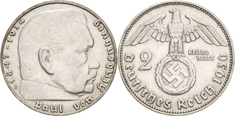 Gedenkausgaben  2 Reichsmark 1936 ... 