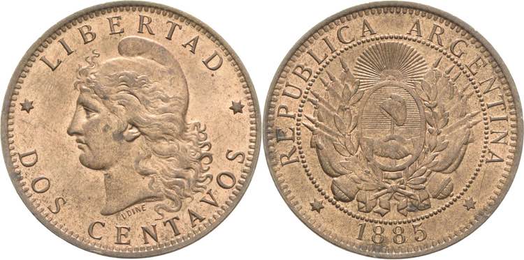 Argentinien  2 Centavos 1885.  KM ... 