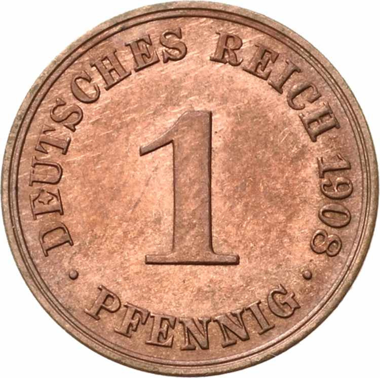 Kleinmünzen 1 Pfennig 1908 A 1909 ... 