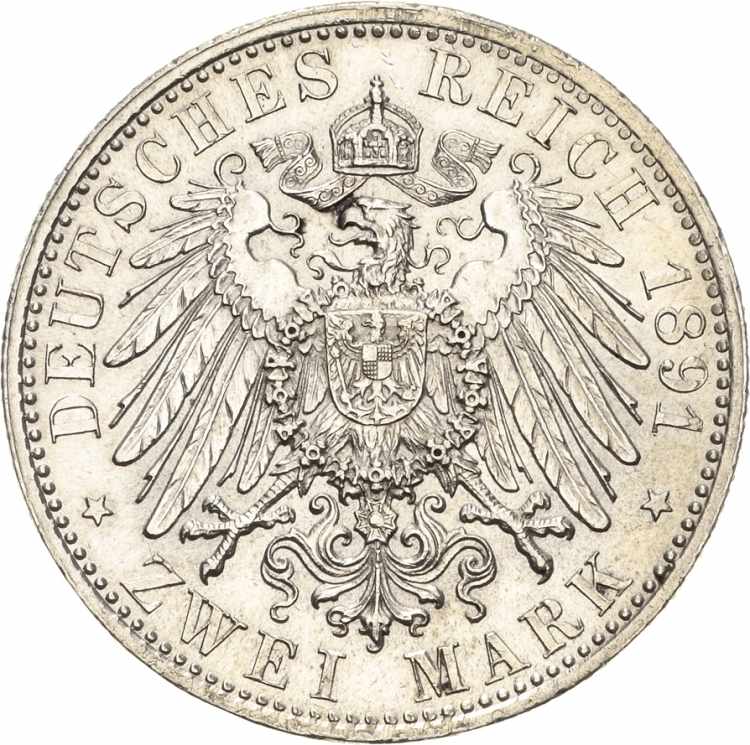 BayernOtto 1886-1913 2 Mark 1891 D ... 