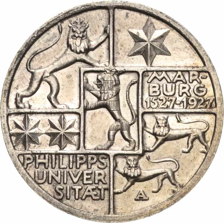  3 Reichsmark 1927 A Marburg  ... 