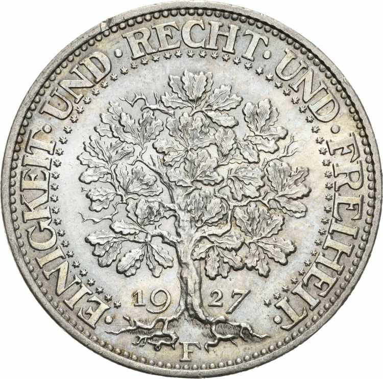  5 Reichsmark 1927 F Eichbaum  ... 