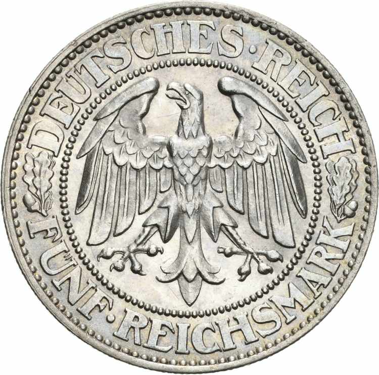  5 Reichsmark 1927 F Eichbaum  ... 