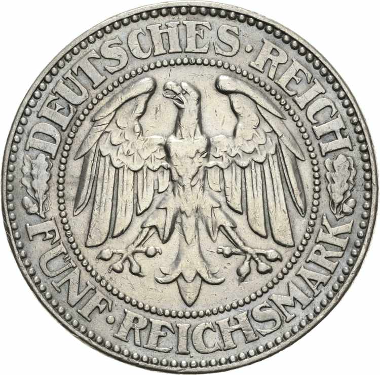  5 Reichsmark 1927 E Eichbaum  ... 