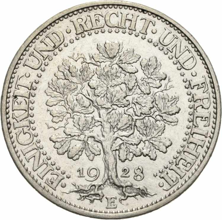  5 Reichsmark 1928 E Eichbaum  ... 
