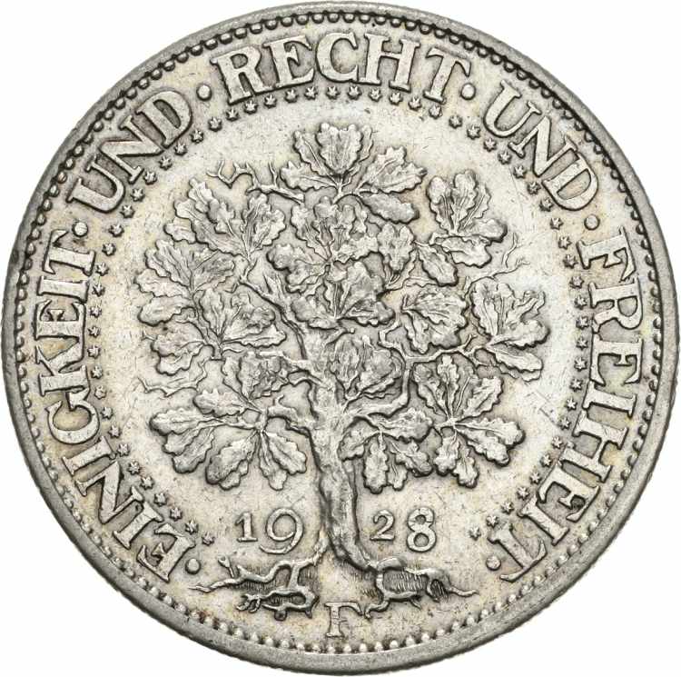  5 Reichsmark 1928 F Eichbaum  ... 