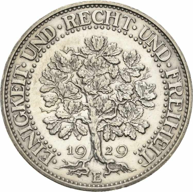  5 Reichsmark 1929 E Eichbaum. Mit ... 
