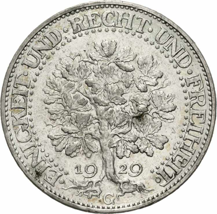  5 Reichsmark 1929 G Eichbaum  ... 