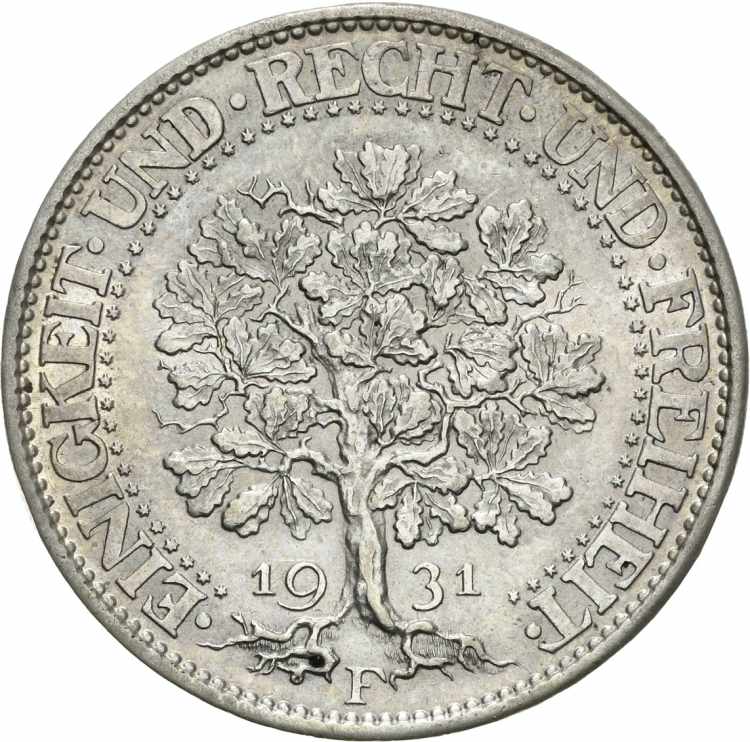  5 Reichsmark 1931 F Eichbaum  ... 
