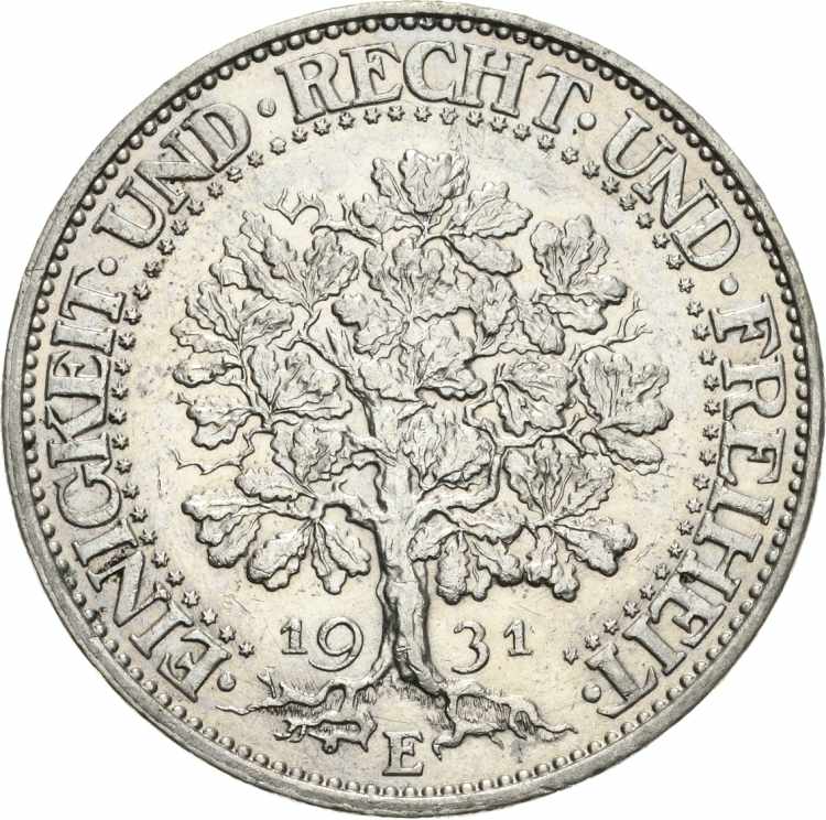  5 Reichsmark 1931 E Eichbaum  ... 