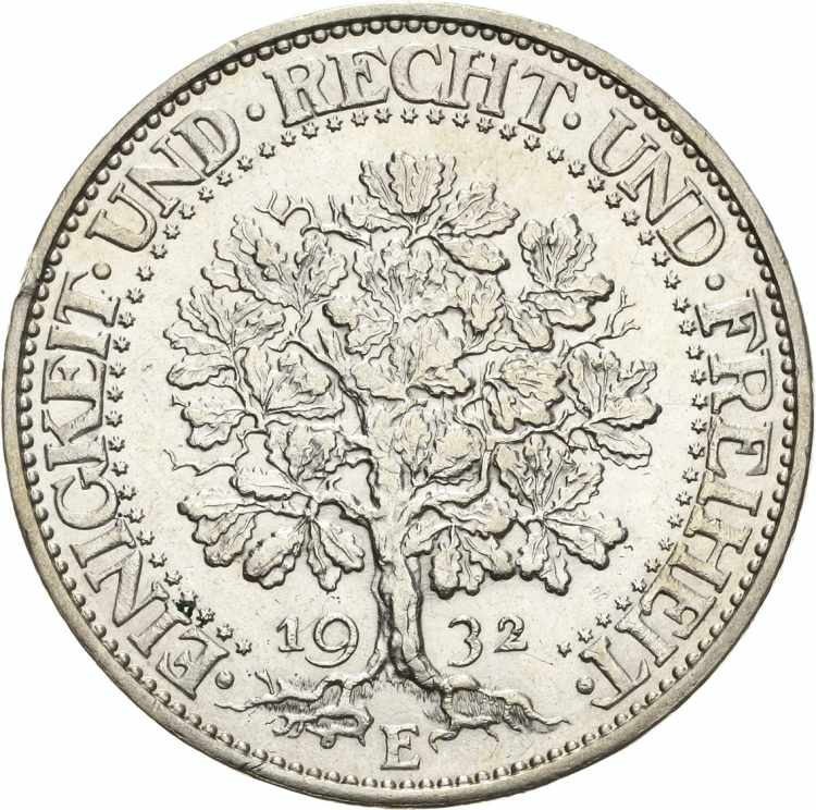  5 Reichsmark 1932 E Eichbaum  ... 