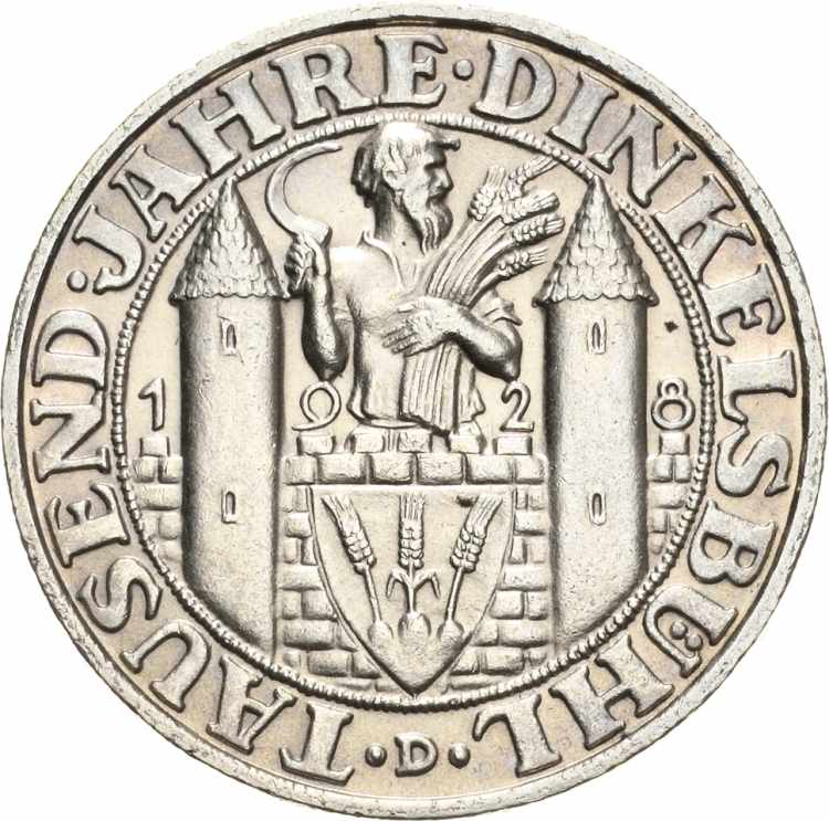  3 Reichsmark 1928 D Dinkelsbühl  ... 