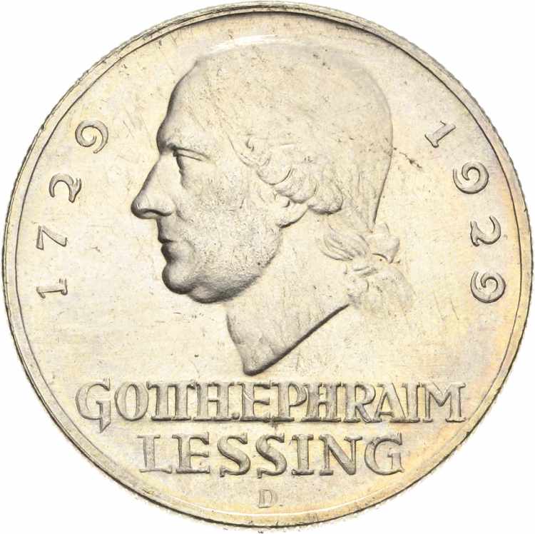  3 Reichsmark 1929 D Lessing  ... 