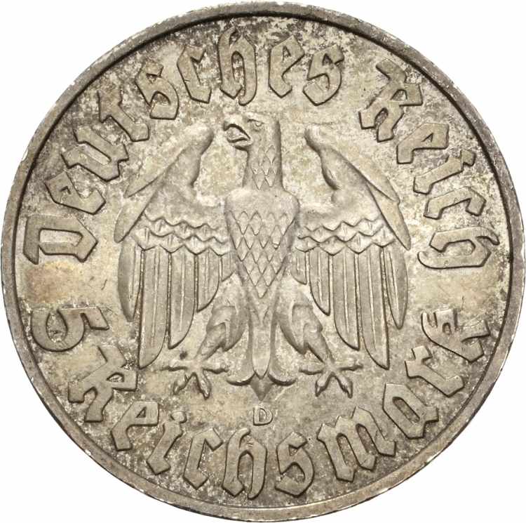  5 Reichsmark 1933 D Luther  ... 