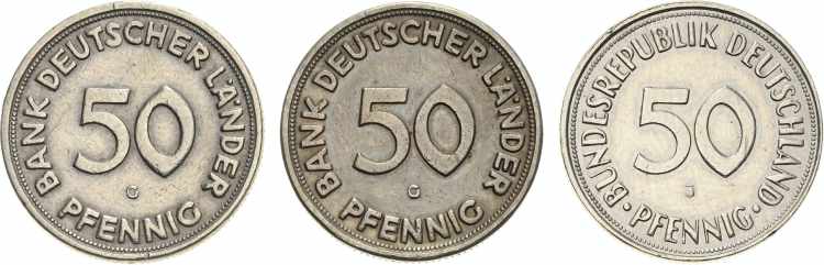 Kursmünzen 50 Pfennig 1950 G (2x) ... 