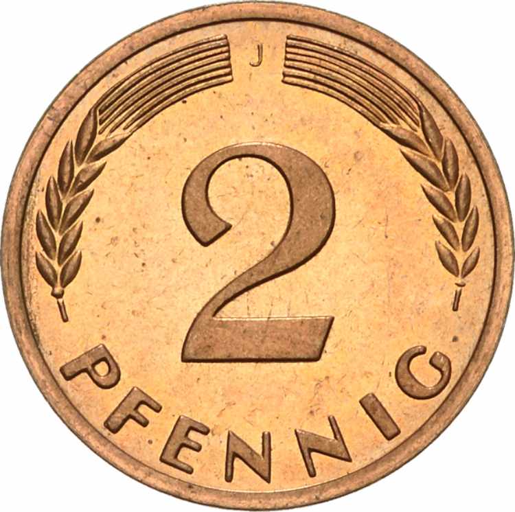 Kursmünzen 2 Pfennig 1950 J und 2 ... 