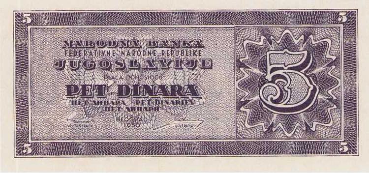 Ausland Jugoslawien 5 Dinara 1950. ... 