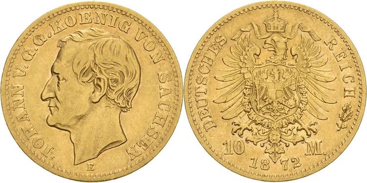 Sachsen Johann 1854-1873 10 Mark ... 