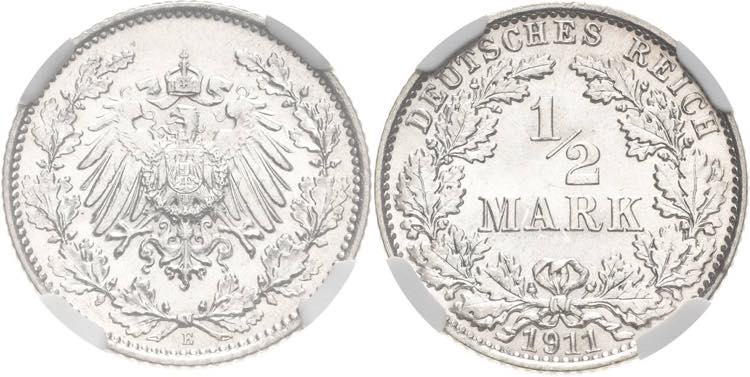 Kleinmünzen  1/2 Mark 1911 E Im ... 
