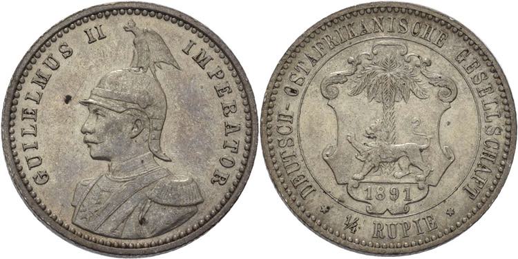 Deutsch Ostafrika  1/4  Rupie 1891 ... 
