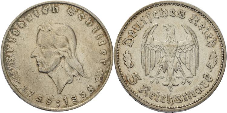 5 Reichsmark 1934 F Schiller  ... 