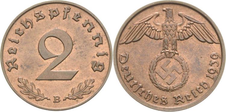 2 Reichspfennig 1939 B und 1940 A  ... 