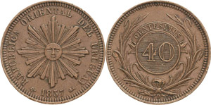 Uruguay  40 Centesimos 1857, ... 