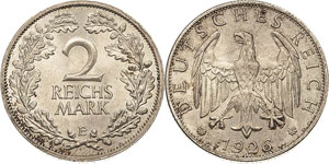 Kleinmünzen  2 Reichsmark 1926 E  ... 