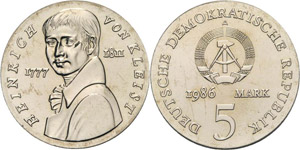 Gedenkmünzen  5 Mark 1986. Kleist ... 