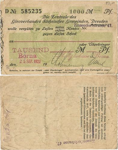 Sachsen Borna 1000 Mark 25.9.1922. ... 