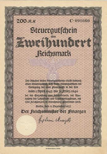 Steuergutscheine  200 Reichsmark ... 
