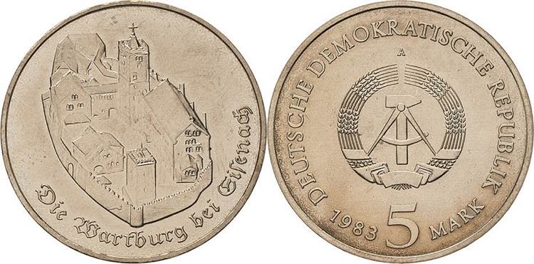 Kursmünzen  5 Mark 1983. Wartburg ... 