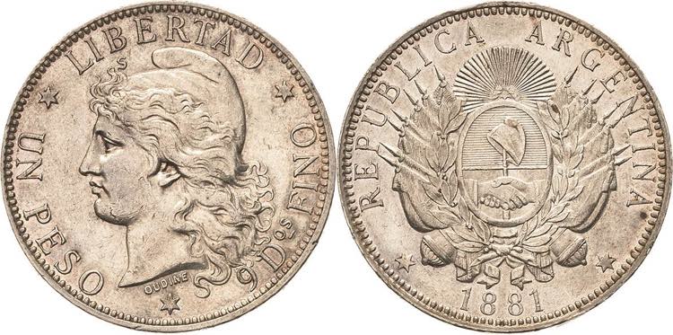 Argentinien  Peso 1881  KM 29 ... 