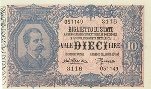 Ausland Italien 10 Lire 29.7.1918. ... 