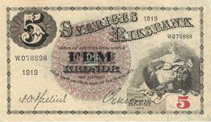 Ausland Schweden 5 Kronor 1919. ... 