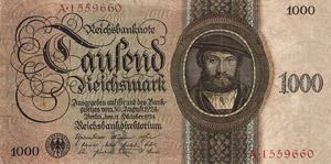 Reichsbanknoten Lot-4 Stück 1000 ... 