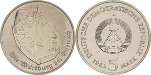 Kursmünzen  5 Mark 1983. Wartburg ... 