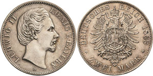 Bayern Ludwig II. 1864-1886 2 Mark ... 