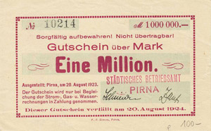 Sachsen Pirna 1 Million Mark ... 