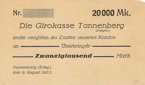 Sachsen Tannenberg 20.000 Mark ... 