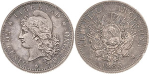 Argentinien  50 Centavos 1883.  KM ... 