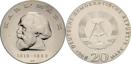 Gedenkmünzen  20 Mark 1968. Marx  ... 