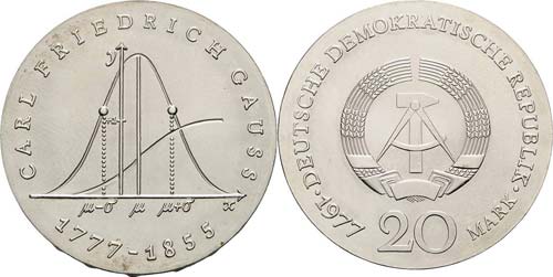 Gedenkmünzen  20 Mark 1977. Gauss ... 