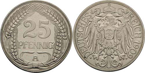 Kleinmünzen  25 Pfennig 1909 A  ... 