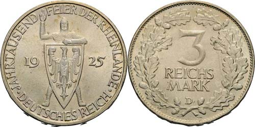 Gedenkausgaben  3 Reichsmark 1925 ... 