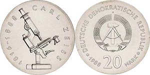Gedenkmünzen  20 Mark 1988. Zeiss  Jaeger ... 